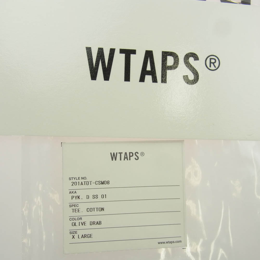 WTAPS ダブルタップス 20SS 201ATDT-CSM08 PYK.DESIGN SS 01/TEE ロゴリブ クルーネック 半袖 Tシャツ グリーン系 4【極上美品】【中古】