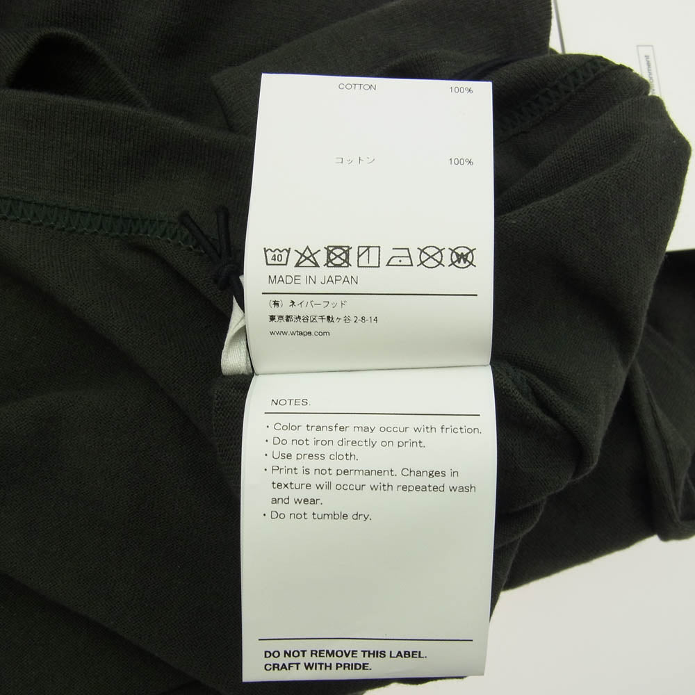 WTAPS ダブルタップス 22SS 221ATDT-CSM01 AII 01/SS/COTTON コットン クルーネック 半袖 Tシャツ グリーン系 4【新古品】【未使用】【中古】