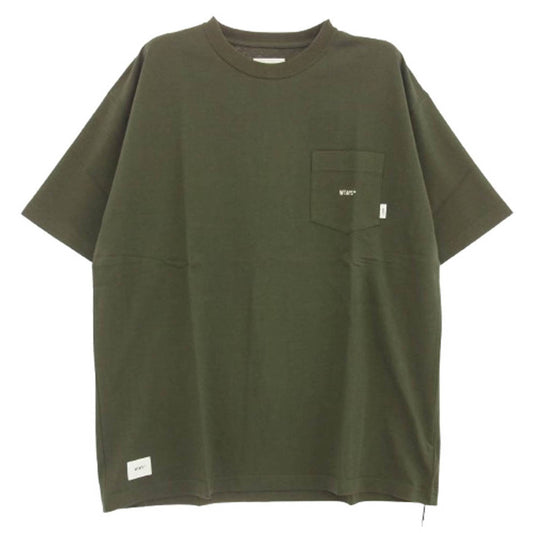 WTAPS ダブルタップス 22SS 221ATDT-CSM02 AII 02/SS/COTTON ロゴ刺繍 ポケット付き クルーネック 半袖 Tシャツ カットソー グリーン系 03【新古品】【未使用】【中古】