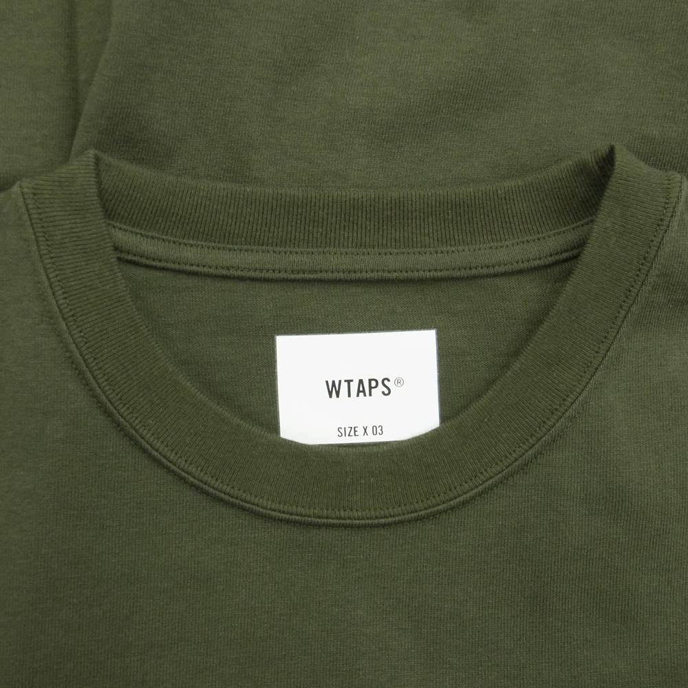 WTAPS ダブルタップス 22SS 221ATDT-CSM02 AII 02/SS/COTTON ロゴ刺繍 ポケット付き クルーネック 半袖 Tシャツ カットソー グリーン系 03【新古品】【未使用】【中古】