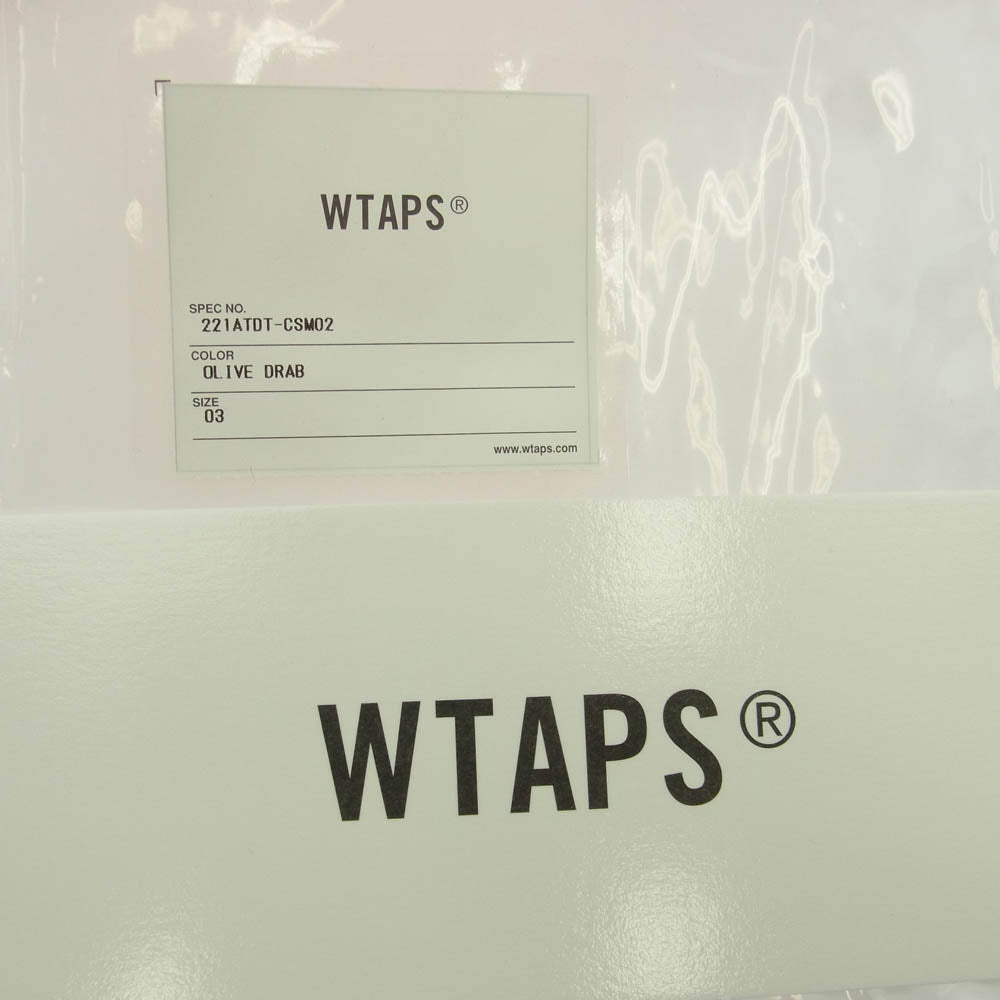 WTAPS ダブルタップス 22SS 221ATDT-CSM02 AII 02/SS/COTTON ロゴ刺繍 ポケット付き クルーネック 半袖 Tシャツ カットソー グリーン系 03【新古品】【未使用】【中古】
