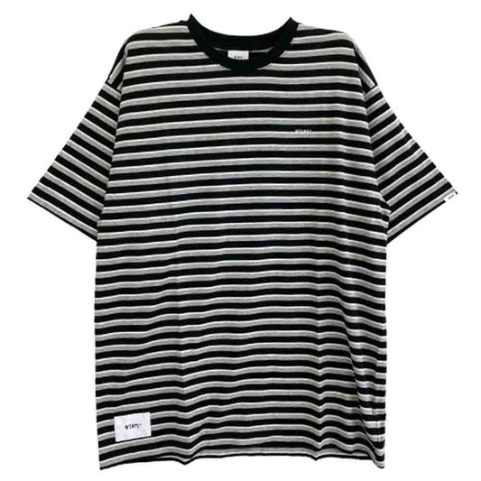 WTAPS ダブルタップス 20SS 201ATDT-CSM26 VASQUE SS/TEE.COTTON バスク ボーダー クルーネック 半袖 Tシャツ カットソー ブラック系 グレー系 03【新古品】【未使用】【中古】