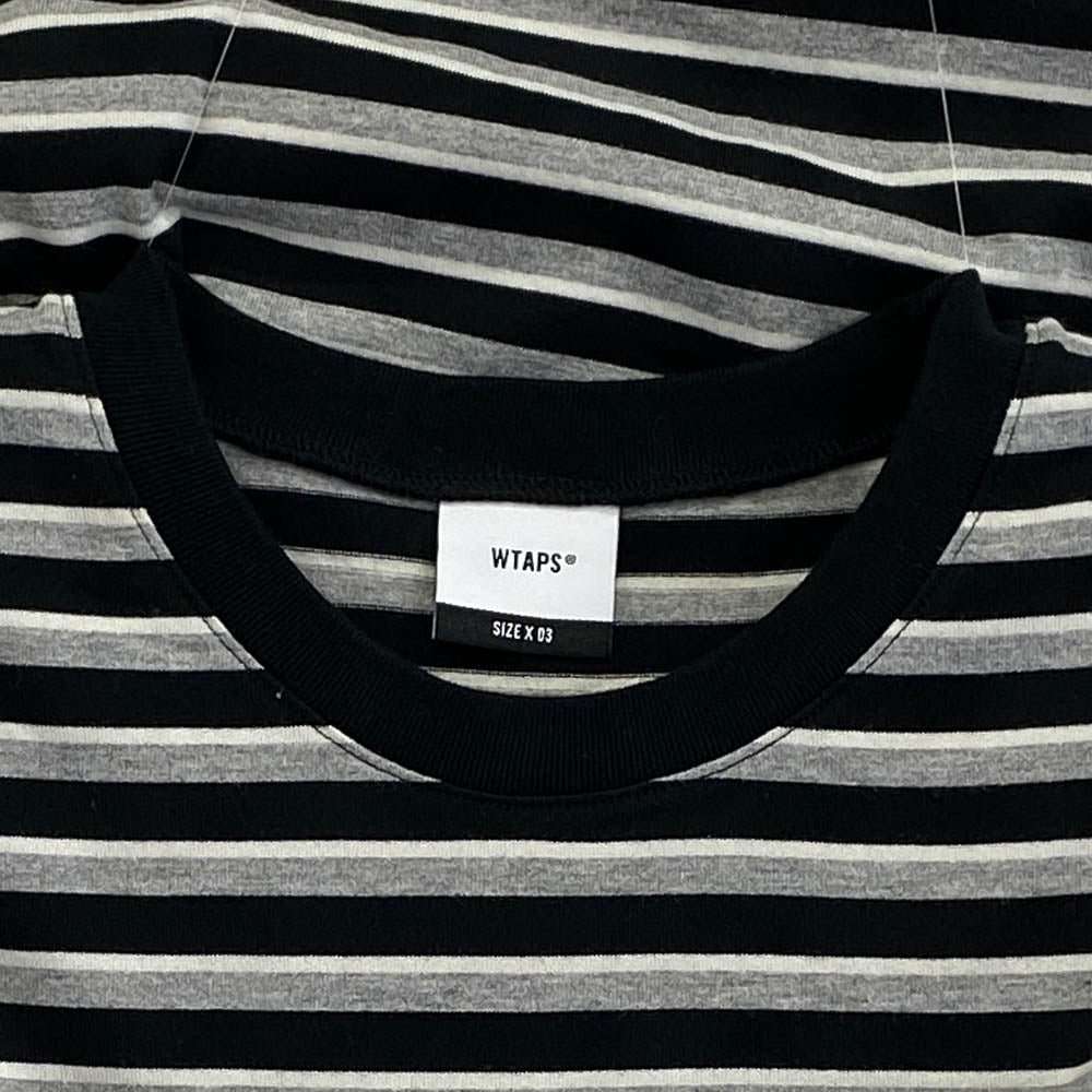 WTAPS ダブルタップス 20SS 201ATDT-CSM26 VASQUE SS/TEE.COTTON バスク ボーダー クルーネック 半袖 Tシャツ カットソー ブラック系 グレー系 03【新古品】【未使用】【中古】