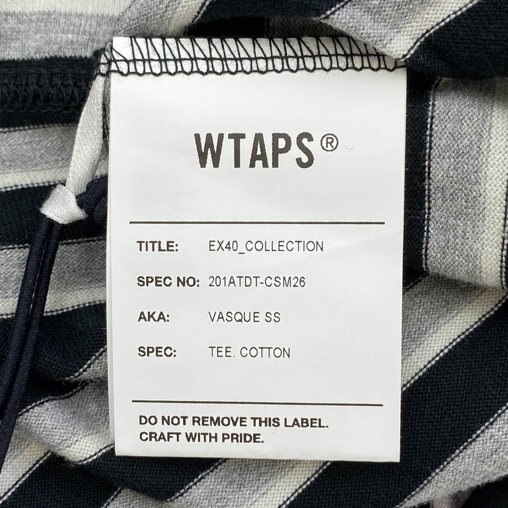WTAPS ダブルタップス 20SS 201ATDT-CSM26 VASQUE SS/TEE.COTTON バスク ボーダー クルーネック 半袖 Tシャツ カットソー ブラック系 グレー系 03【新古品】【未使用】【中古】