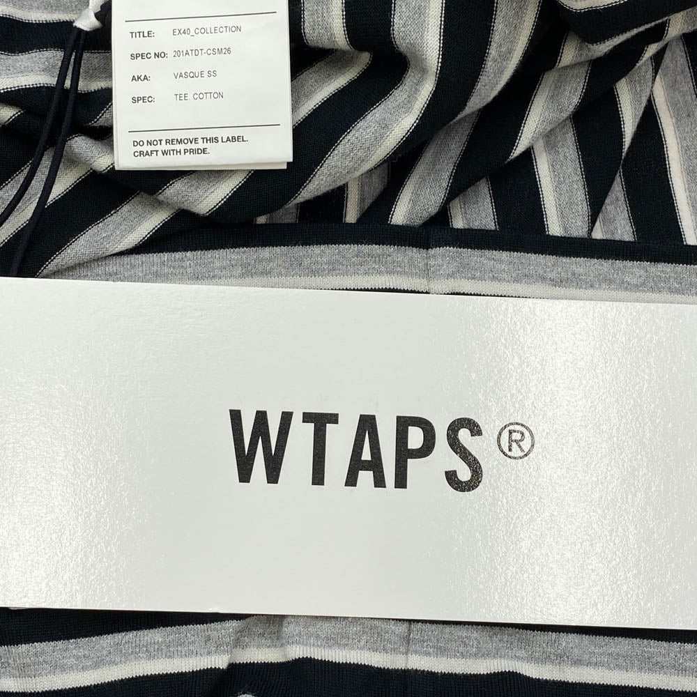 WTAPS ダブルタップス 20SS 201ATDT-CSM26 VASQUE SS/TEE.COTTON バスク ボーダー クルーネック 半袖 Tシャツ カットソー ブラック系 グレー系 03【新古品】【未使用】【中古】