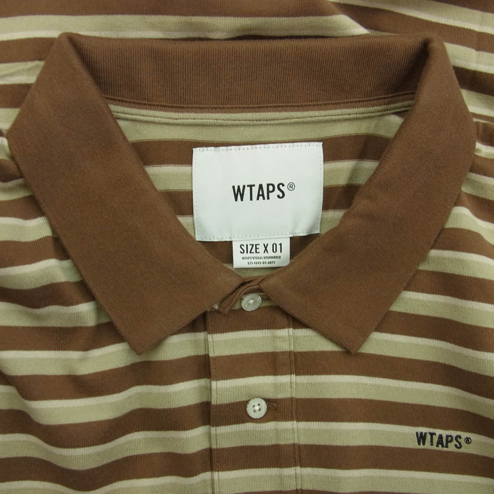 WTAPS ダブルタップス 20SS 201ATDT-CSM36 VASQUE POLO SS 02 SHIRT バスク ボーダー 半袖 ポロシャツ ブラウン系 01【新古品】【未使用】【中古】