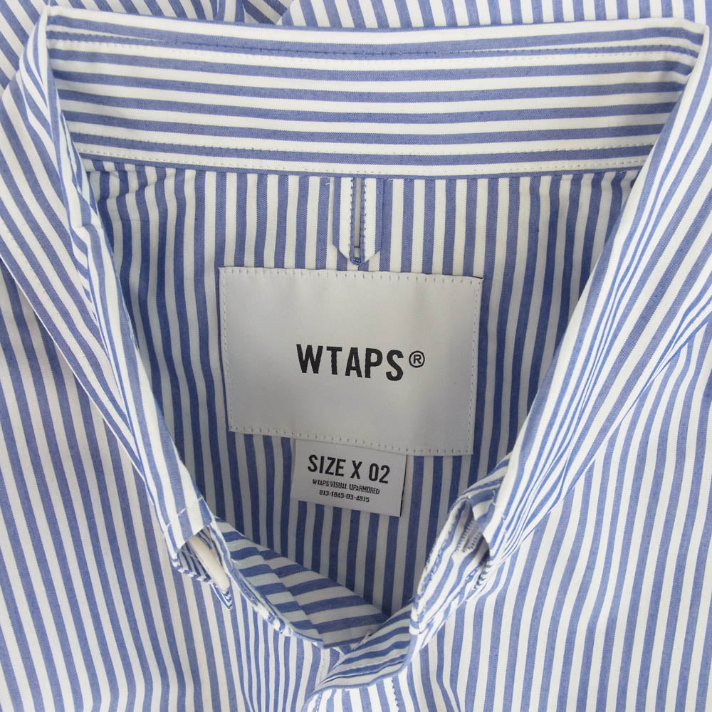WTAPS ダブルタップス 23SS 231GWDT-SHM03 LS / CTPL. BROADCLOTH. TEXTILE. COOLMAX ブロードクロス ストライプ クールマックス 長袖 ボタンダウン シャツ ブルー系 02【新古品】【未使用】【中古】
