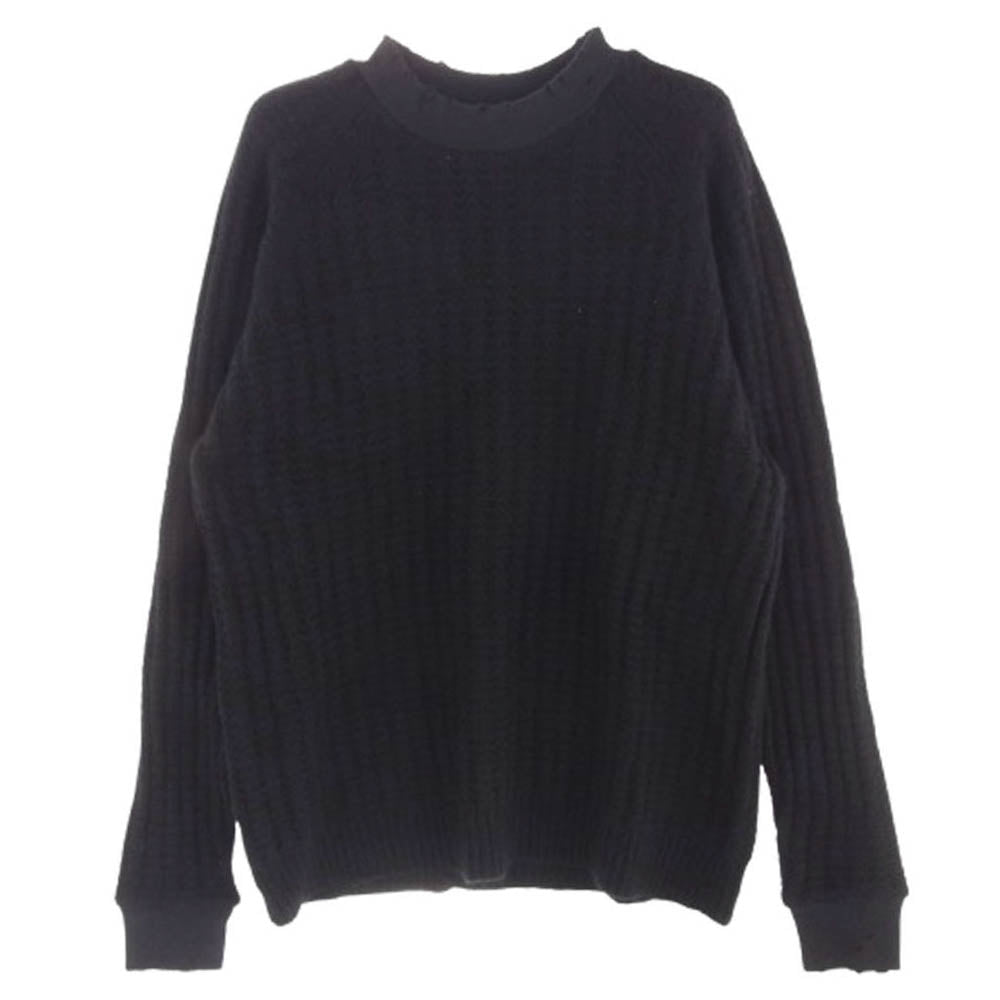 UNDERCOVER アンダーカバー UCP4906　 カシミヤ混 リブ ダメージ加工 ワッフル ニット セーター ブラック系 2【中古】