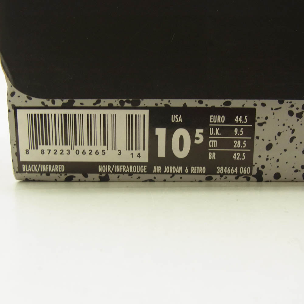 NIKE ナイキ 384664-060 AIR JORDAN 6 RETRO OG BLACK INFRARED エアジョーダン6 OG ブラック インフラレッド スニーカー ブラック系 28.5cm【中古】