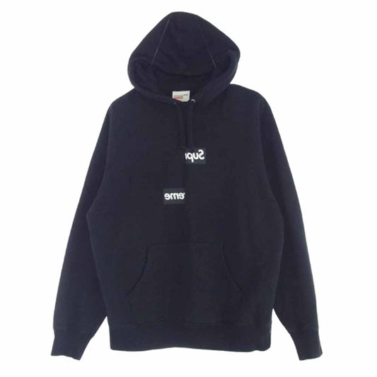 Supreme シュプリーム 18AW × COMME des GARCONS SHIRT コムデギャルソン シャツ Split Box Logo Hooded Sweatshirt スプリット ボックス ロゴ プリント フーデッド スウェット シャツ ブラック系 XL【中古】