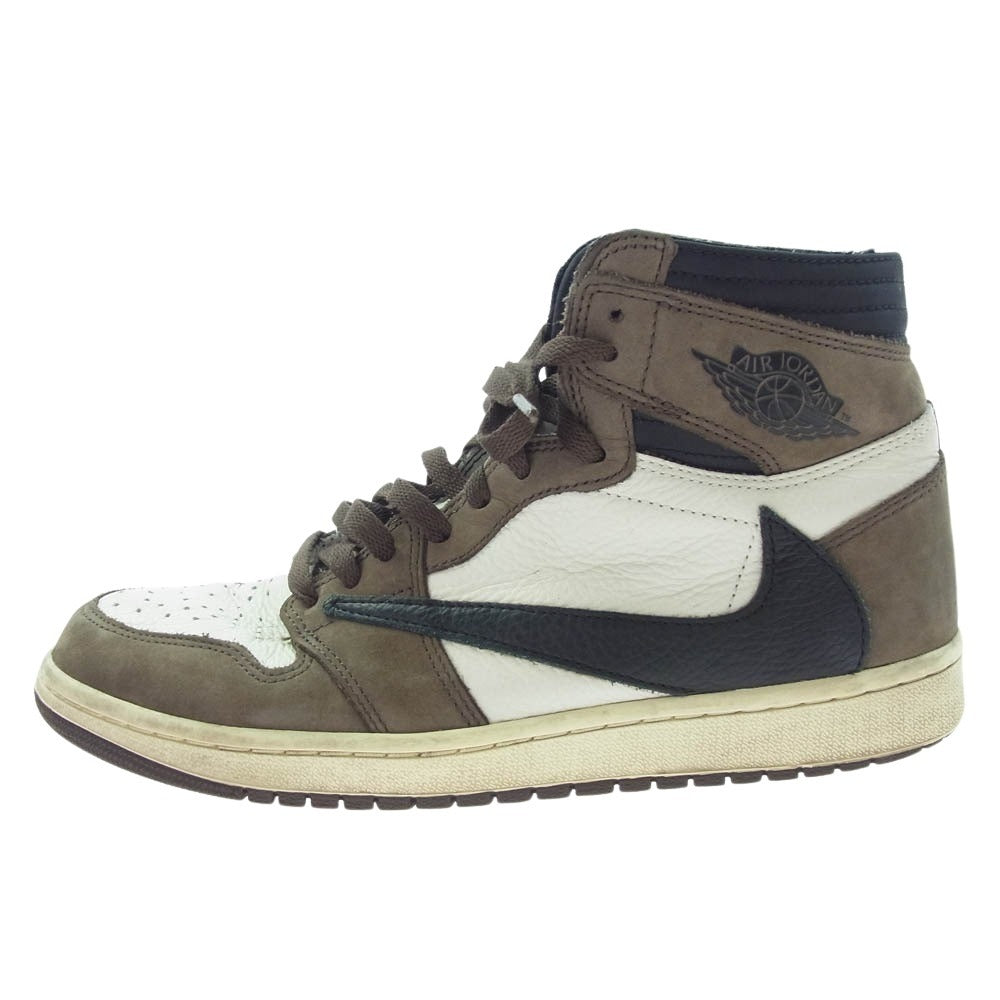 NIKE ナイキ CD4487-100 Travis Scott Air Jordan 1 Retro High OG TS SP Sail/Dark Mocha トラヴィススコット エアジョーダン1 レトロ ハイ OG TS SP セイル/ダークモカ スニーカー【フェイクバスターズ鑑定済み】 ブラウン系 ホワイト系 27.5cm【中古】