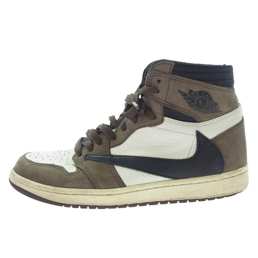 NIKE ナイキ CD4487-100 Travis Scott Air Jordan 1 Retro High OG TS SP Sail/Dark Mocha トラヴィススコット エアジョーダン1 レトロ ハイ OG TS SP セイル/ダークモカ スニーカー【フェイクバスターズ鑑定済み】 ブラウン系 ホワイト系 27.5cm【中古】