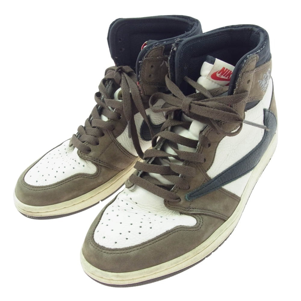 NIKE ナイキ CD4487-100 Travis Scott Air Jordan 1 Retro High OG TS SP Sail/Dark Mocha トラヴィススコット エアジョーダン1 レトロ ハイ OG TS SP セイル/ダークモカ スニーカー【フェイクバスターズ鑑定済み】 ブラウン系 ホワイト系 27.5cm【中古】