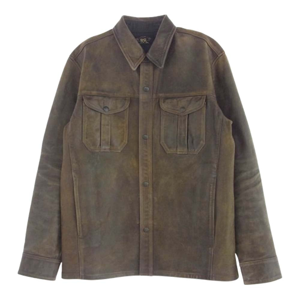 RRL ダブルアールエル 25SS Hand Distressed Leather Over shirt ハンド ディストレスト レザー オーバー 長袖 シャツ ブラウン系 S【中古】