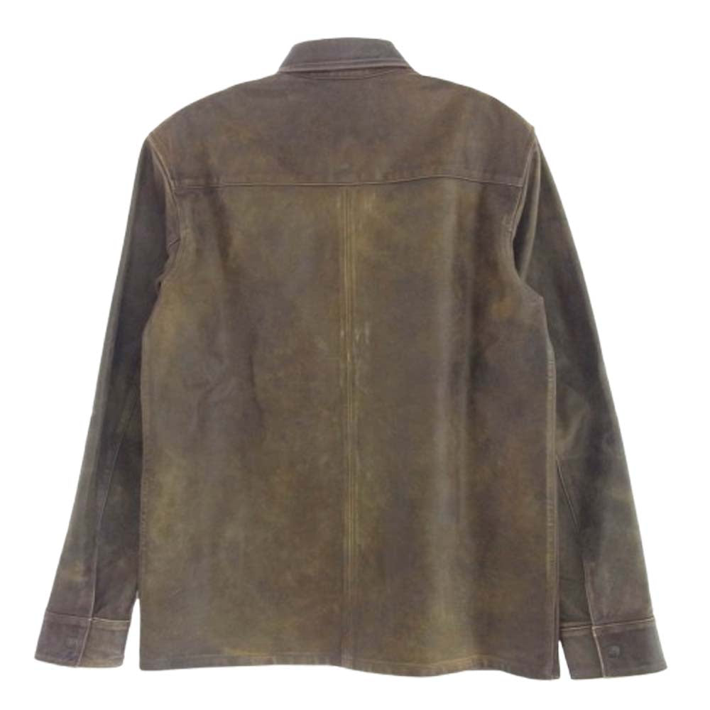 RRL ダブルアールエル 25SS Hand Distressed Leather Over shirt ハンド ディストレスト レザー オーバー 長袖 シャツ ブラウン系 S【中古】