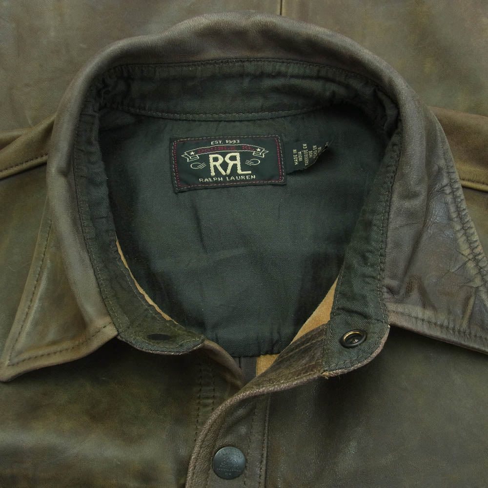 RRL ダブルアールエル 25SS Hand Distressed Leather Over shirt ハンド ディストレスト レザー オーバー 長袖 シャツ ブラウン系 S【中古】
