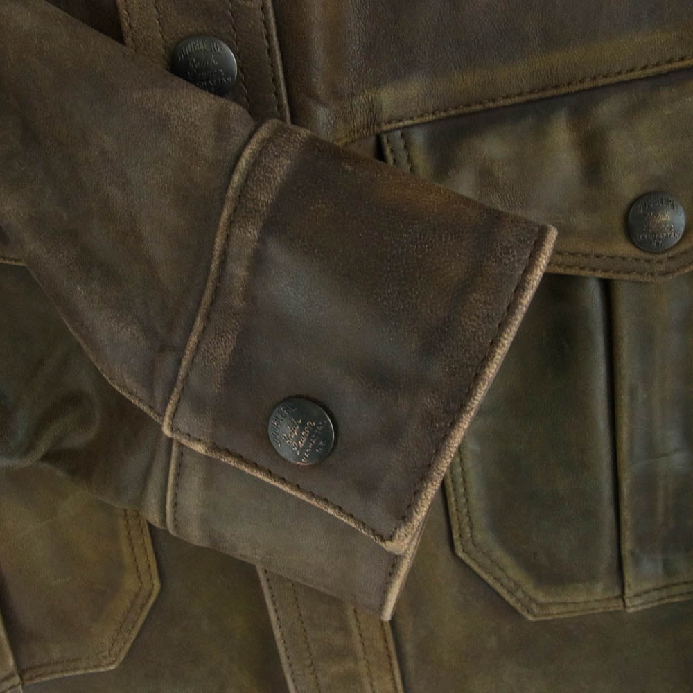 RRL ダブルアールエル 25SS Hand Distressed Leather Over shirt ハンド ディストレスト レザー オーバー 長袖 シャツ ブラウン系 S【中古】