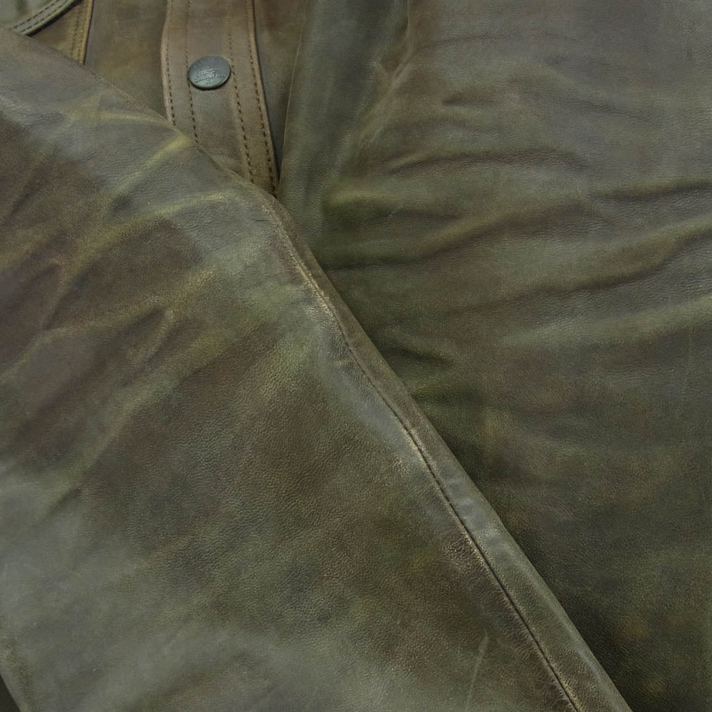 RRL ダブルアールエル 25SS Hand Distressed Leather Over shirt ハンド ディストレスト レザー オーバー 長袖 シャツ ブラウン系 S【中古】