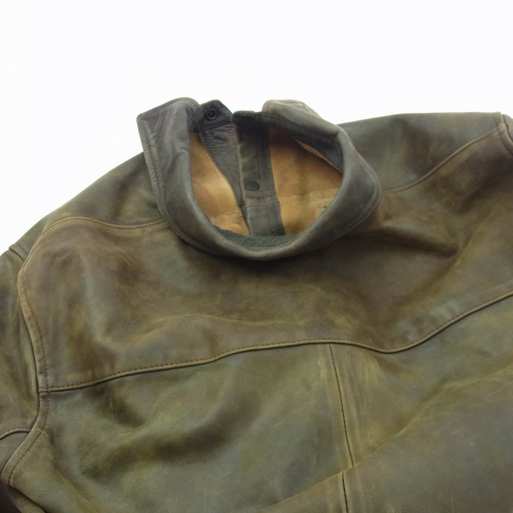 RRL ダブルアールエル 25SS Hand Distressed Leather Over shirt ハンド ディストレスト レザー オーバー 長袖 シャツ ブラウン系 S【中古】