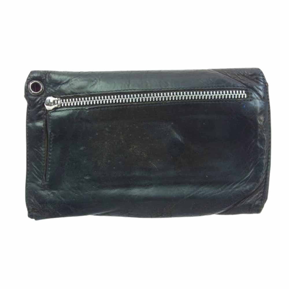 CHROME HEARTS クロムハーツ（原本無） WAVE CROSS BALL ウェーブ クロスボールボタン レザー ウォレット 財布 ブラック系【中古】