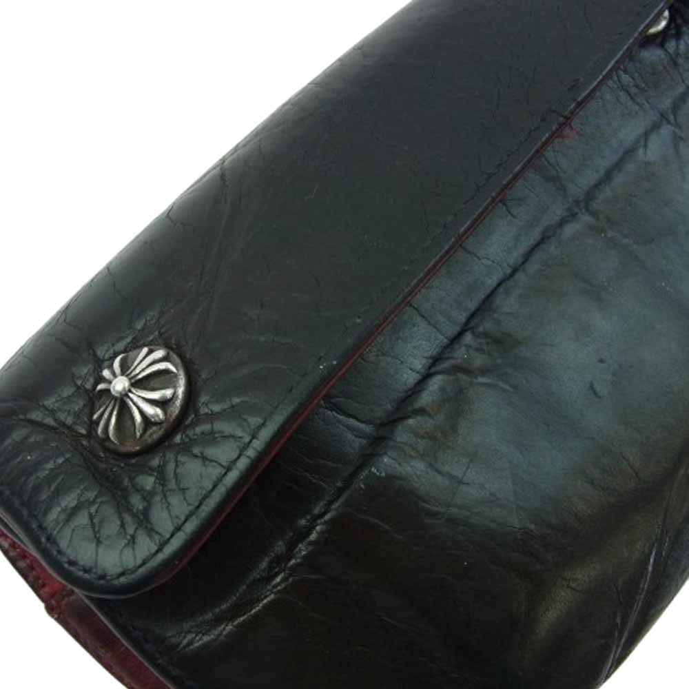 CHROME HEARTS クロムハーツ（原本無） WAVE CROSS BALL ウェーブ クロスボールボタン レザー ウォレット 財布 ブラック系【中古】