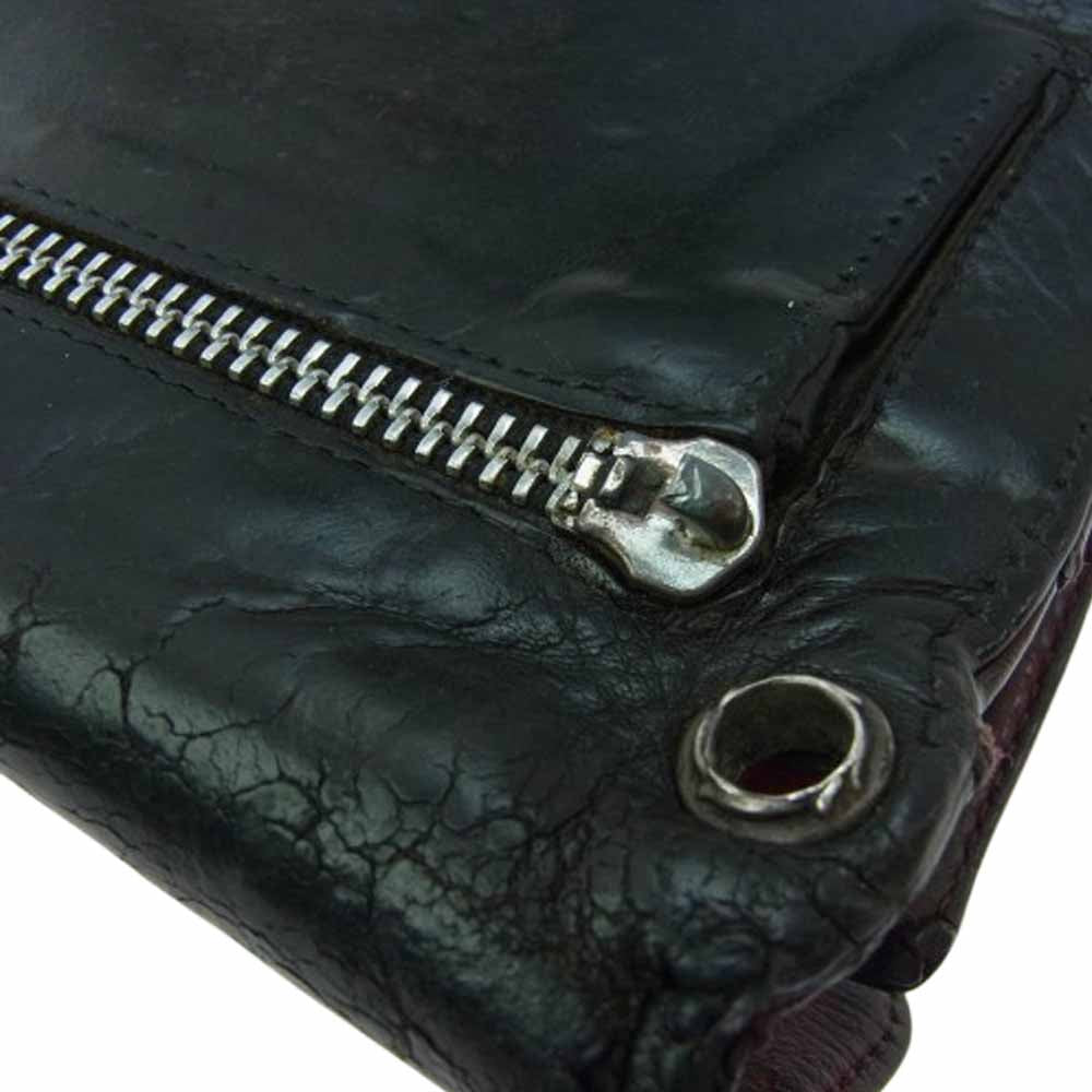 CHROME HEARTS クロムハーツ（原本無） WAVE CROSS BALL ウェーブ クロスボールボタン レザー ウォレット 財布 ブラック系【中古】