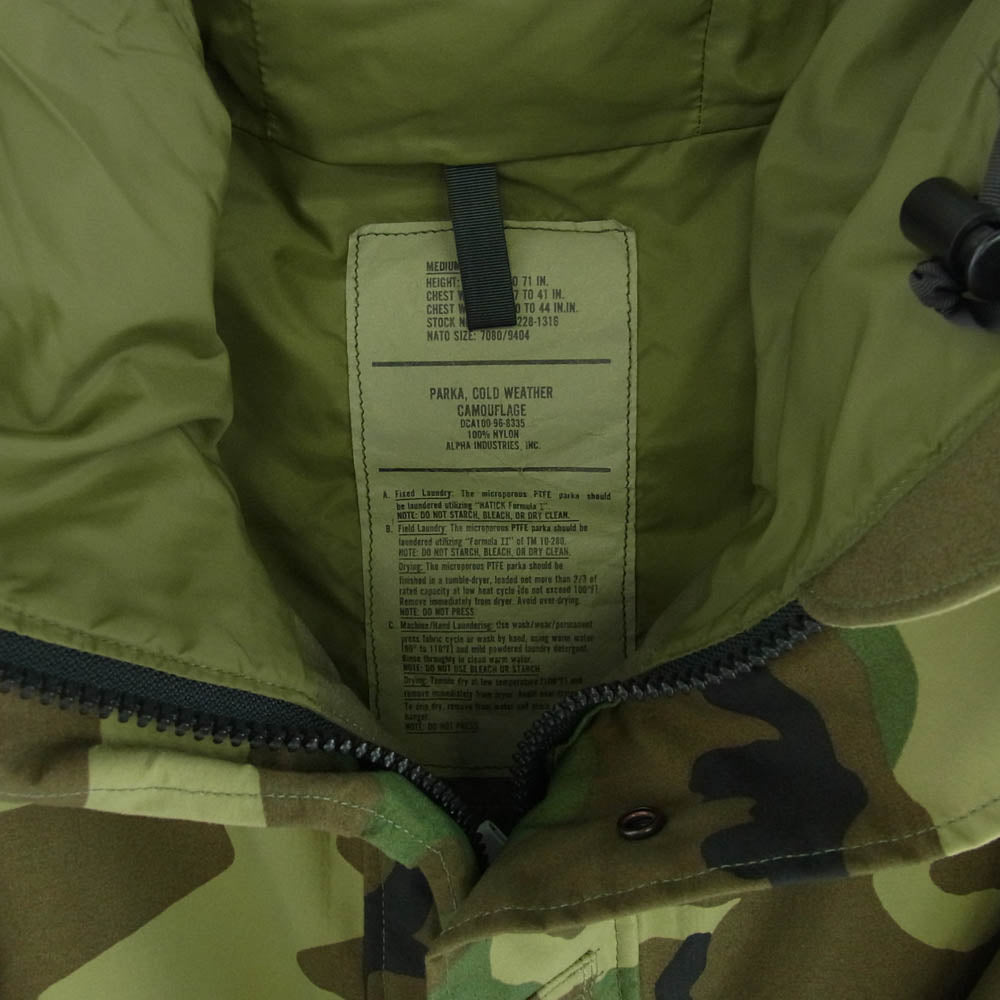 ALPHA アルファ 90's ECWCS ALPHA社製 PARKA COLD WEATHER CAMOUFLAGE カモフラージュ コールドウェザー パーカー カーキ系 M【中古】