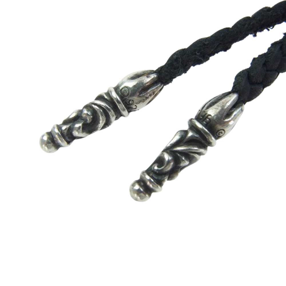 CHROME HEARTS クロムハーツ（原本無） OLD LEATHER BRAID オールド スクロール レザーブレード シルバー ネックレス ブラック系【中古】