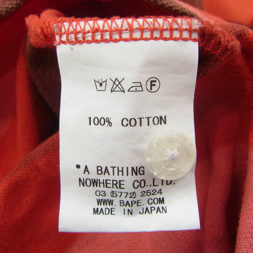 A BATHING APE アベイシングエイプ ONE POINT ロゴ ボーダー 半袖 ポロシャツ レッド系 M【中古】