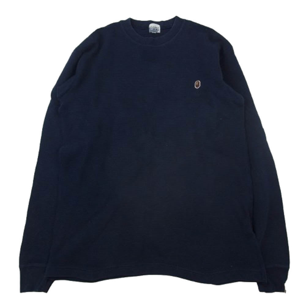 A BATHING APE アベイシングエイプ ONE POINT ワンポイント ロゴ サーマル 長袖 Tシャツ ネイビー系 M【中古】