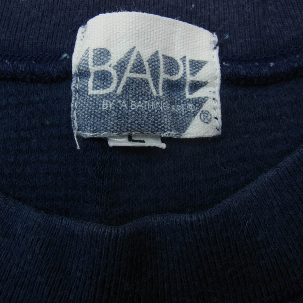 A BATHING APE アベイシングエイプ ONE POINT ワンポイント ロゴ サーマル 長袖 Tシャツ ネイビー系 M【中古】