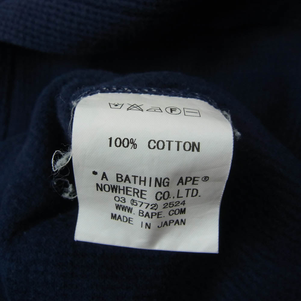 A BATHING APE アベイシングエイプ ONE POINT ワンポイント ロゴ サーマル 長袖 Tシャツ ネイビー系 M【中古】