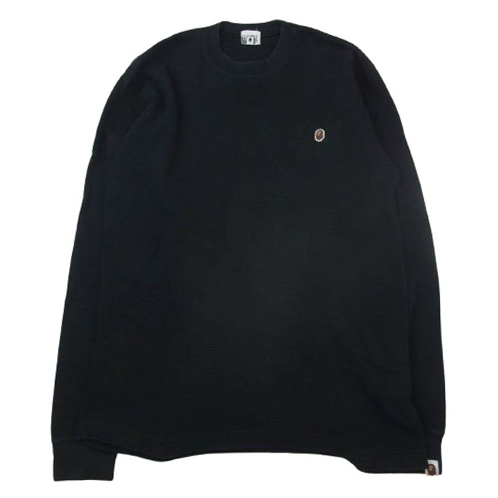 A BATHING APE アベイシングエイプ ONE POINT ワンポイント ロゴ サーマル 長袖 Tシャツ ブラック系 L【中古】