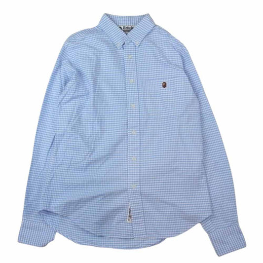 A BATHING APE アベイシングエイプ ONE POINT ボタンダウン ギンガム チェック ブルー系 M【中古】