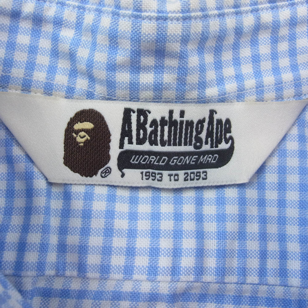 A BATHING APE アベイシングエイプ ONE POINT ボタンダウン ギンガム チェック ブルー系 M【中古】