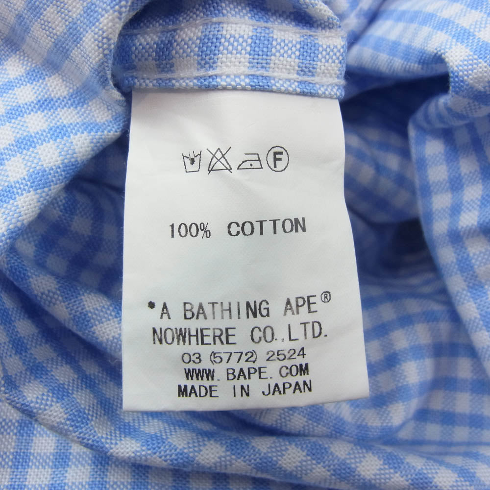 A BATHING APE アベイシングエイプ ONE POINT ボタンダウン ギンガム チェック ブルー系 M【中古】