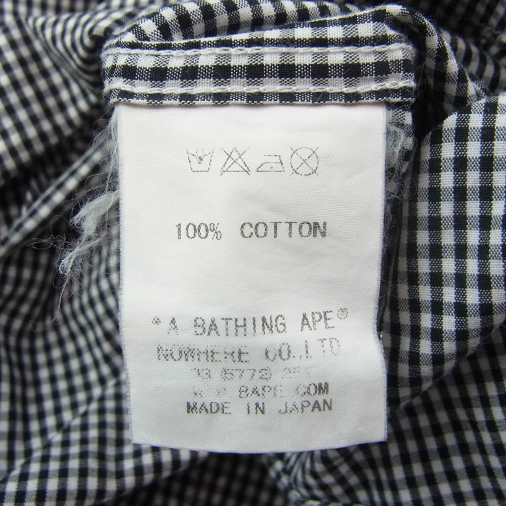 A BATHING APE アベイシングエイプ ONE POINT ボタンダウン ギンガム チェック シャツ ブラック系 M【中古】