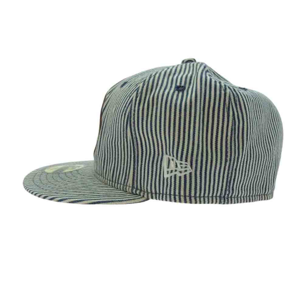 A BATHING APE アベイシングエイプ × NEW ERA ニューエラ ワッペン ヒッコリー キャップ インディゴブルー系 オフホワイト系 57.7cm【中古】
