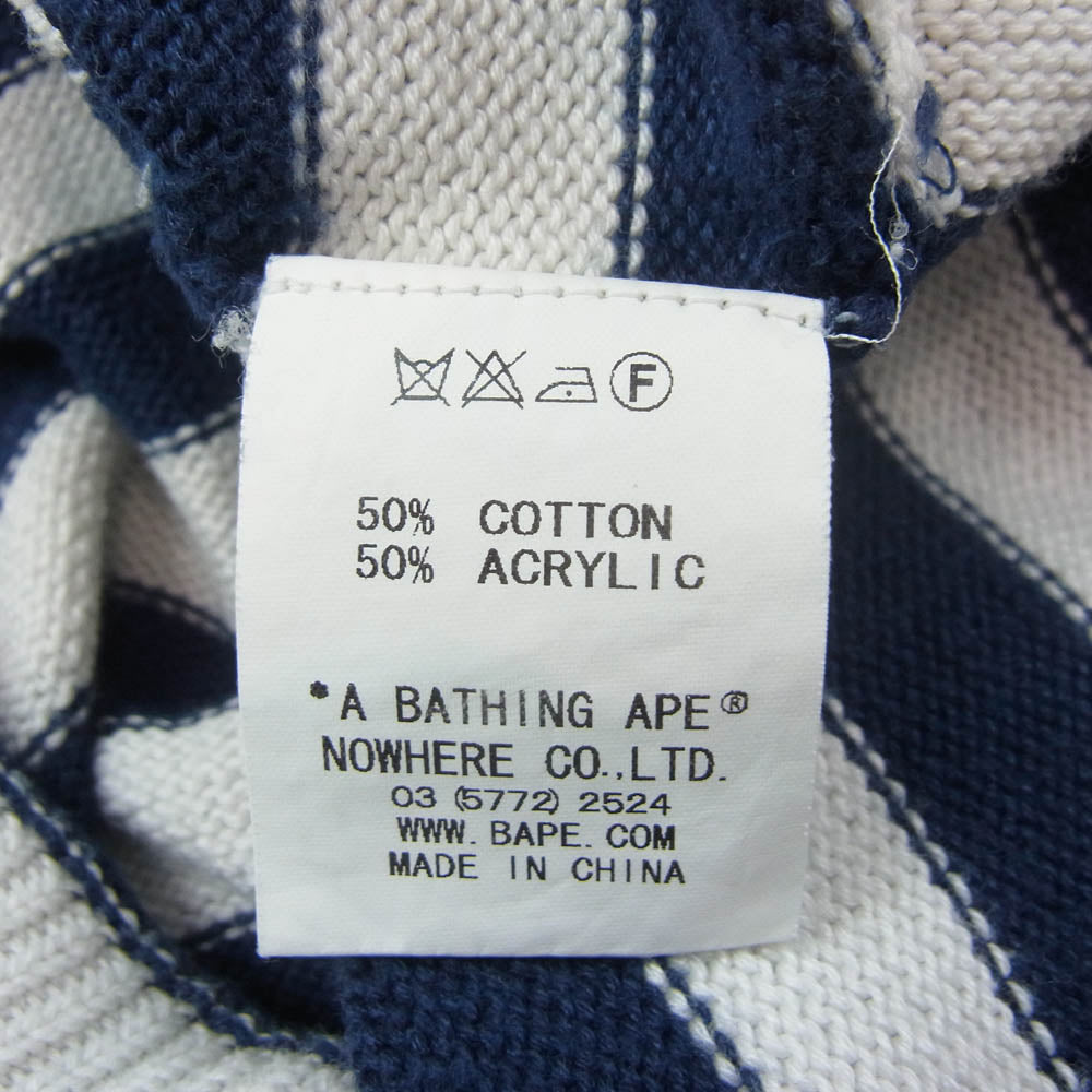 A BATHING APE アベイシングエイプ ONE POINT ワンポイント ロゴ ボーダー ニット ホワイト系 ネイビー系 L【中古】