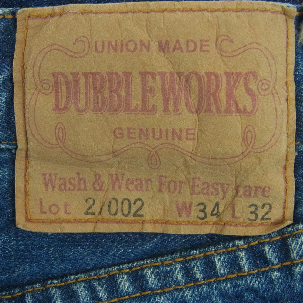 WAREHOUSE ウエアハウス Lot27002 DUBBLE WORKS ダブルワークス ワイド ストレート ジーンズ デニム パンツ インディゴブルー系 34【中古】