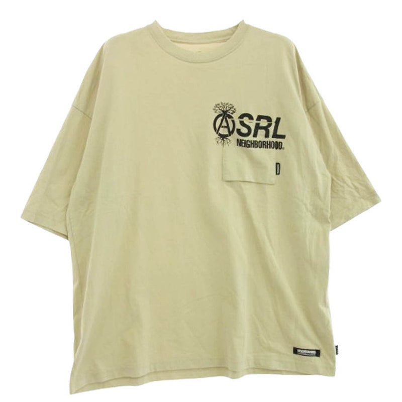 NEIGHBORHOOD ネイバーフッド 22SS 221BUNH-CSM01 SRL.SHELTECH-1 CN-CREW ロゴプリント ポケット Tシャツ 半袖カットソー ベージュ系 L【中古】