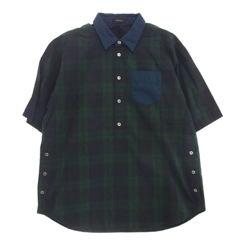 UNDERCOVER アンダーカバー 04405-1 ポケット チェック サイドボタン 半袖 シャツ モスグリーン系 ネイビー系 2【中古】