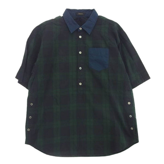 UNDERCOVER アンダーカバー 04405-1 ポケット チェック サイドボタン 半袖 シャツ モスグリーン系 ネイビー系 2【中古】