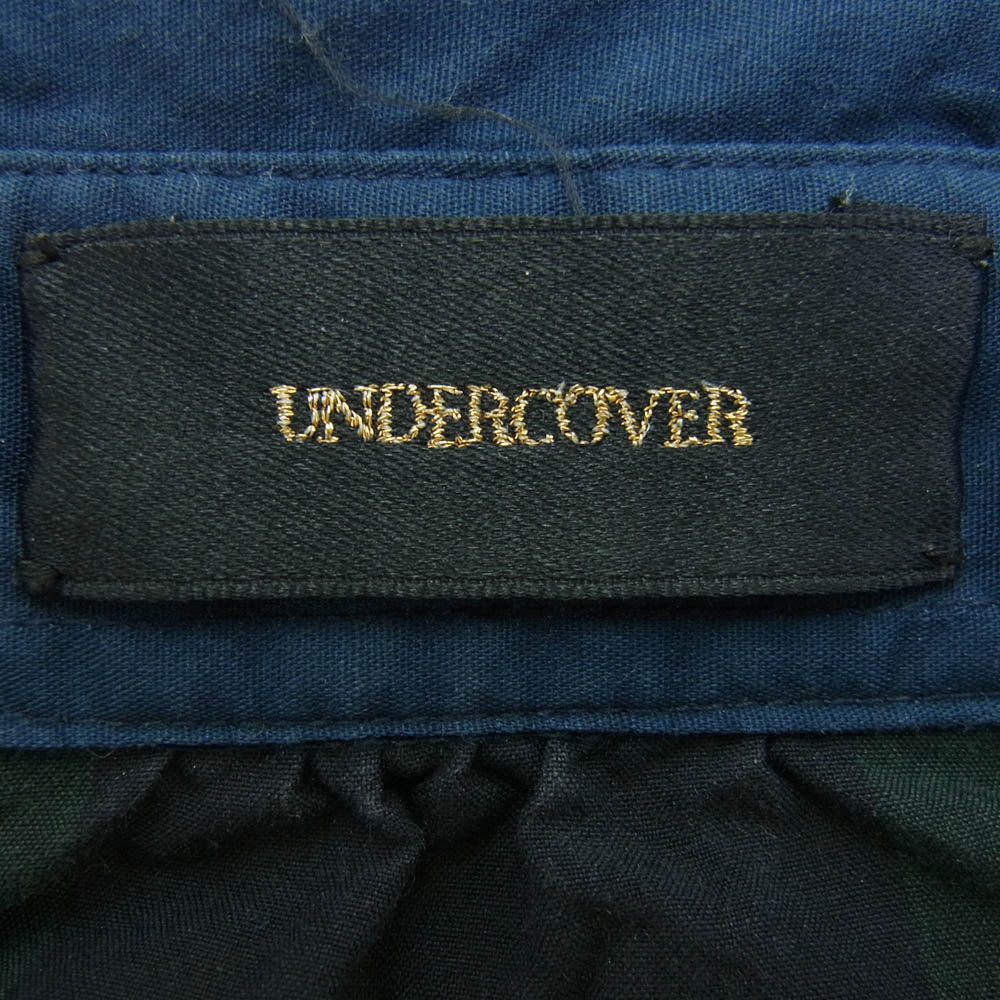 UNDERCOVER アンダーカバー 04405-1 ポケット チェック サイドボタン 半袖 シャツ モスグリーン系 ネイビー系 2【中古】