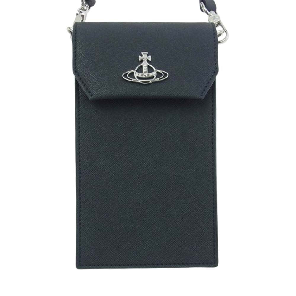 Vivienne Westwood ヴィヴィアンウエストウッド 53030019U SAFFIANO BIOGREEN PHONE BAG スマホ ケース レザー ショルダー バッグ ブラック系【美品】【中古】