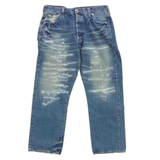 nitraid ナイトレイド ダメージ加工 デニム パンツ シンチベルト ボタンフライ ストレート ジーンズ インディゴブルー系 L【中古】