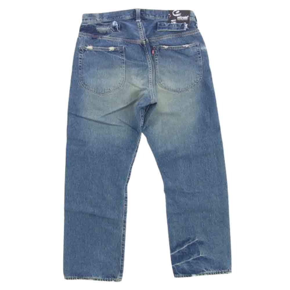 nitraid ナイトレイド ダメージ加工 デニム パンツ シンチベルト ボタンフライ ストレート ジーンズ インディゴブルー系 L【中古】