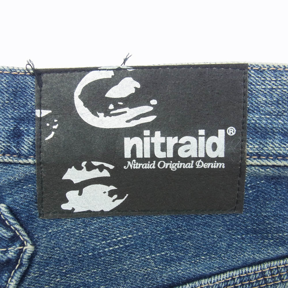 nitraid ナイトレイド ダメージ加工 デニム パンツ シンチベルト ボタンフライ ストレート ジーンズ インディゴブルー系 L【中古】