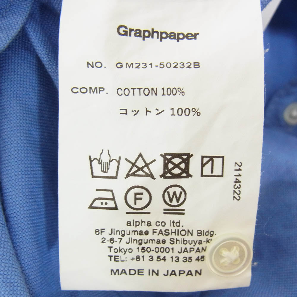 GRAPHPAPER グラフペーパー 23SS GM231-50232B Oversized Band Collar Shirt オーバーサイズ バンドカラー シャツ ブルー系 F【中古】