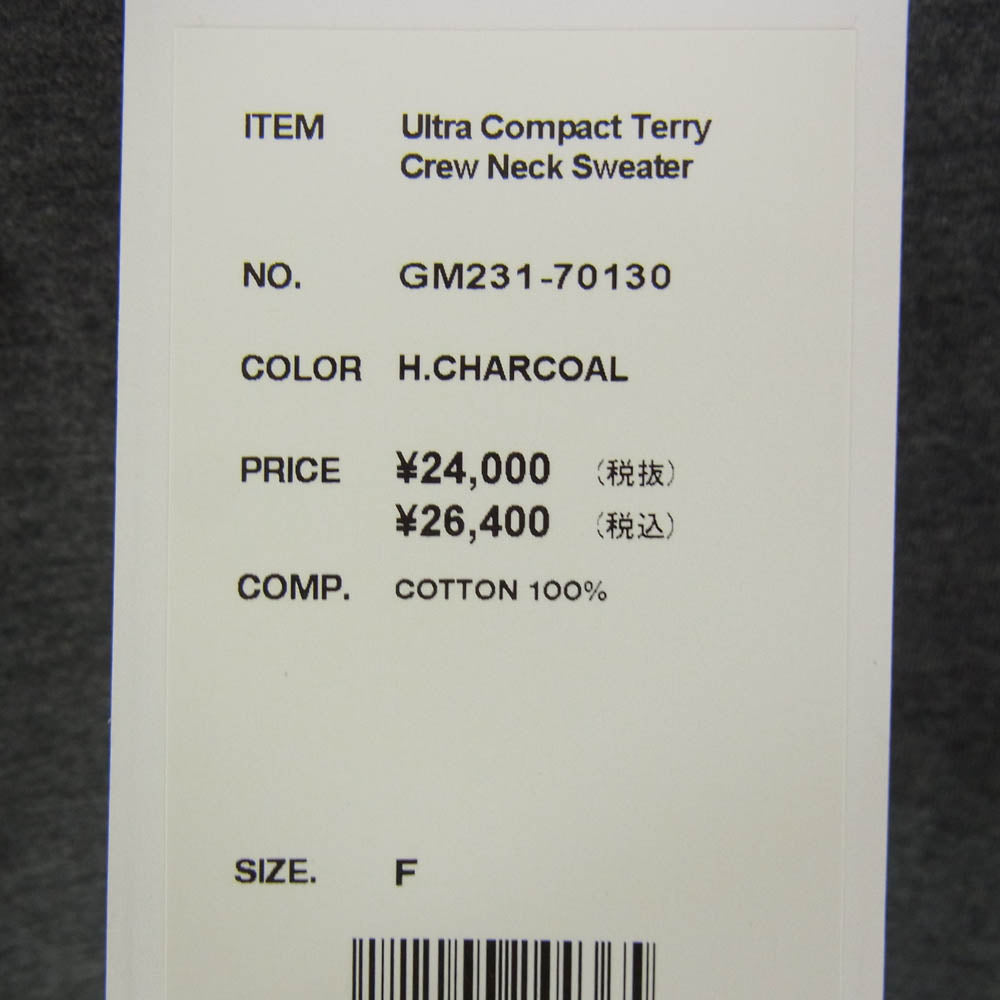 GRAPHPAPER グラフペーパー 23SS GM231-70130 Ultra Compact Terry Crew Neck Sweater ウルトラ コンパクト テリー クルーネック セーター ラグラン スウェット グレー系 F【中古】